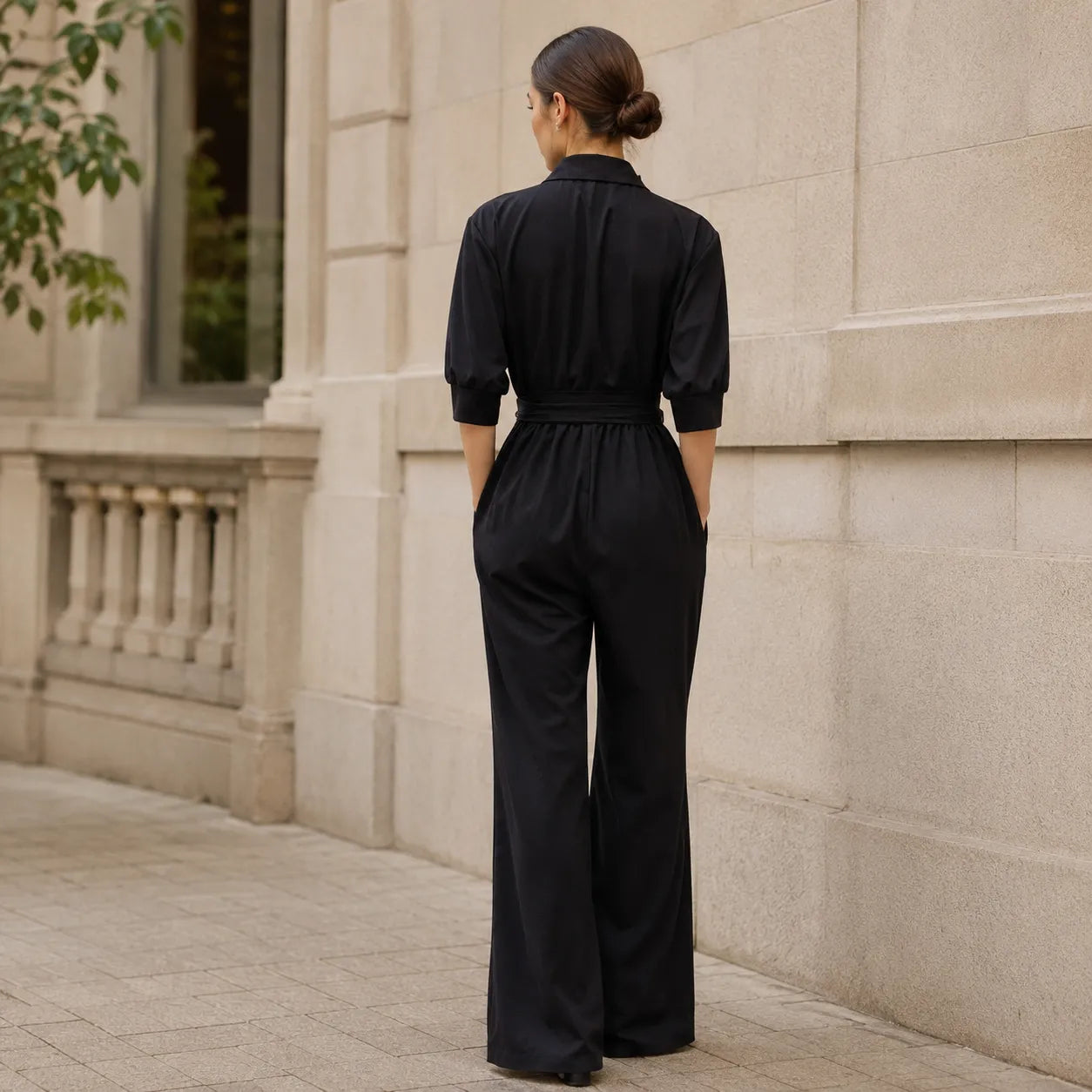 Solene – Belted Wide-Leg Shirt Jumpsuit with Tie Waist