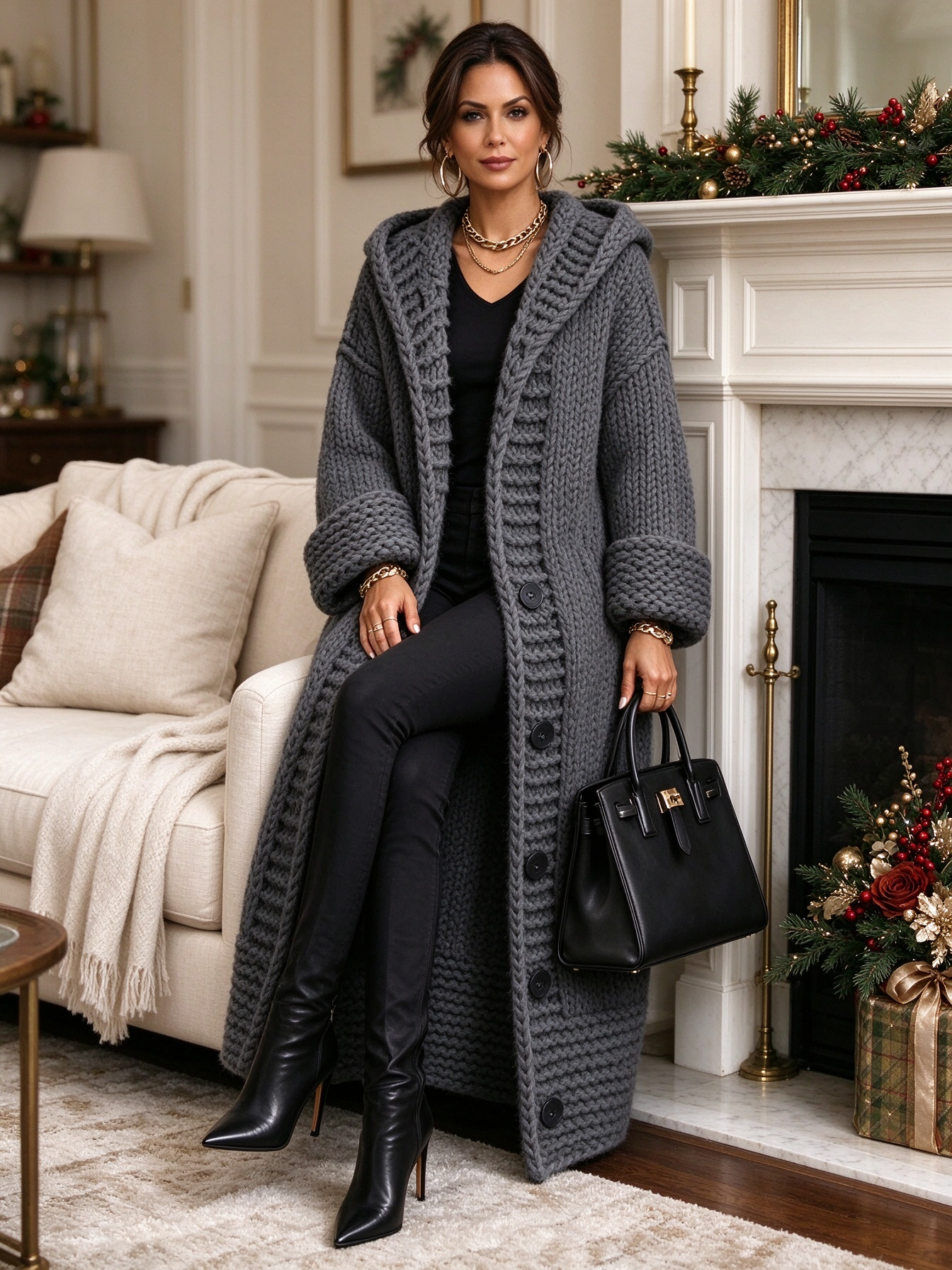 【Final Day 50% OFF】Women's Long Chunky Knit Hooded Cardigan – Relaxed Fit Casual Layer