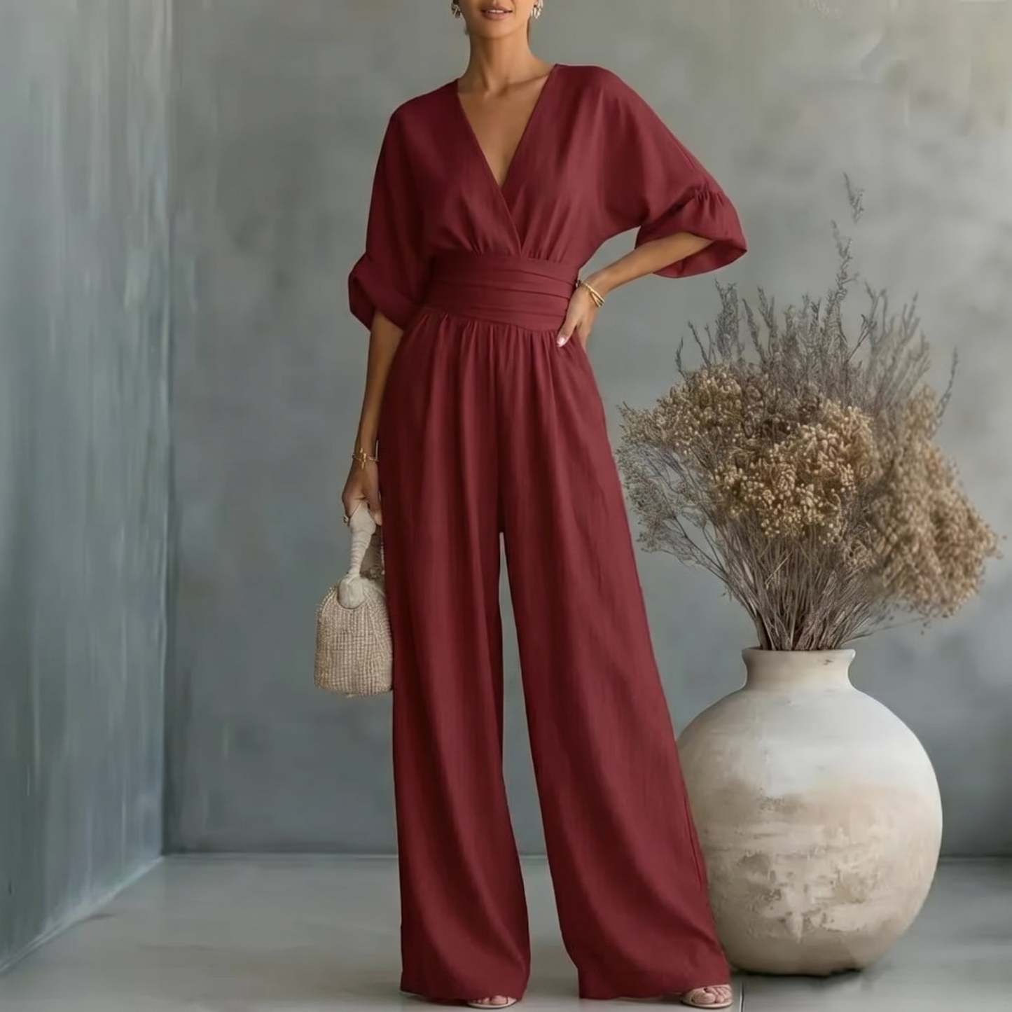 Elegant Vacation Casual Fashion V-neck Waist Jumpsuit