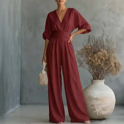 Elegant Vacation Casual Fashion V-neck Waist Jumpsuit