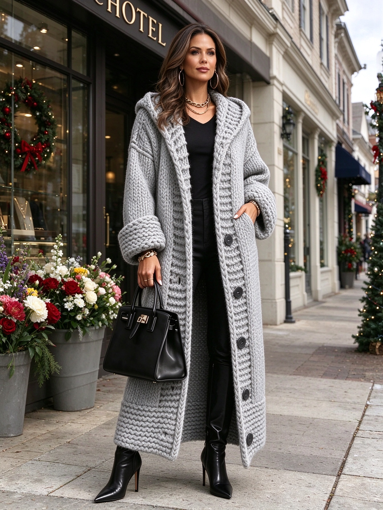 【Final Day 50% OFF】Women's Long Chunky Knit Hooded Cardigan – Relaxed Fit Casual Layer