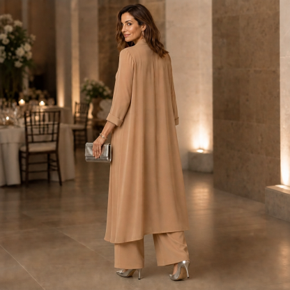 Swing Collar Cardigan Wide-Leg Pants Set