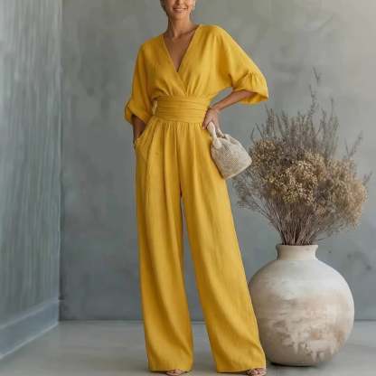 Elegant Vacation Casual Fashion V-neck Waist Jumpsuit