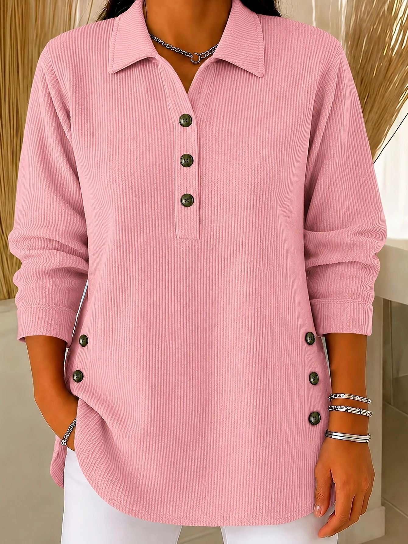 Asymmetric Hem Loose Casual Top – Women's Long-Sleeve Ribbed Sweatshirt