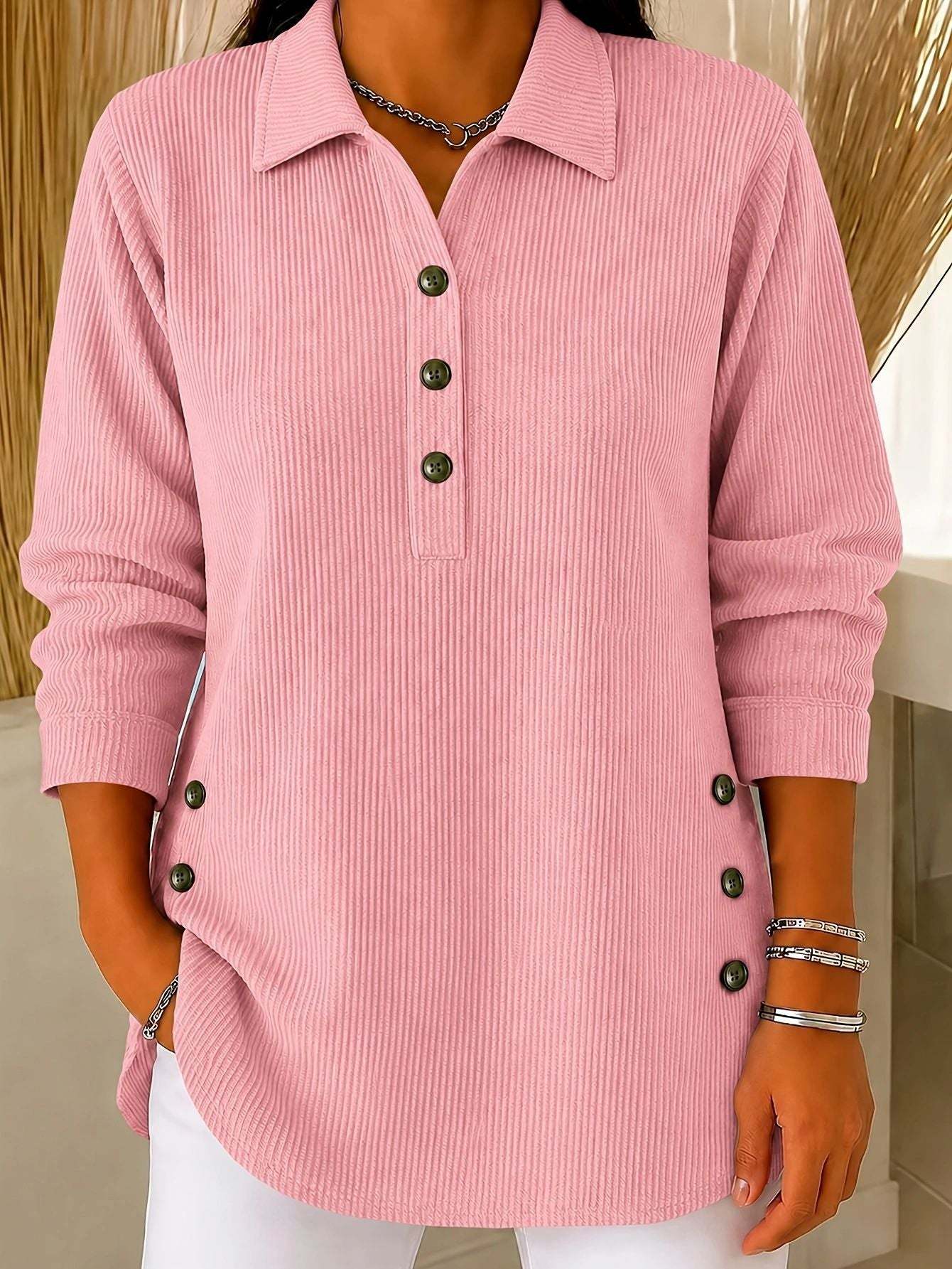 Asymmetric Hem Loose Casual Top – Women's Long-Sleeve Ribbed Sweatshirt