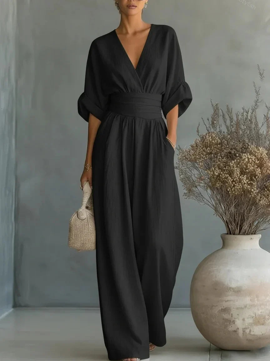 Elegant Vacation Casual Fashion V-neck Waist Jumpsuit