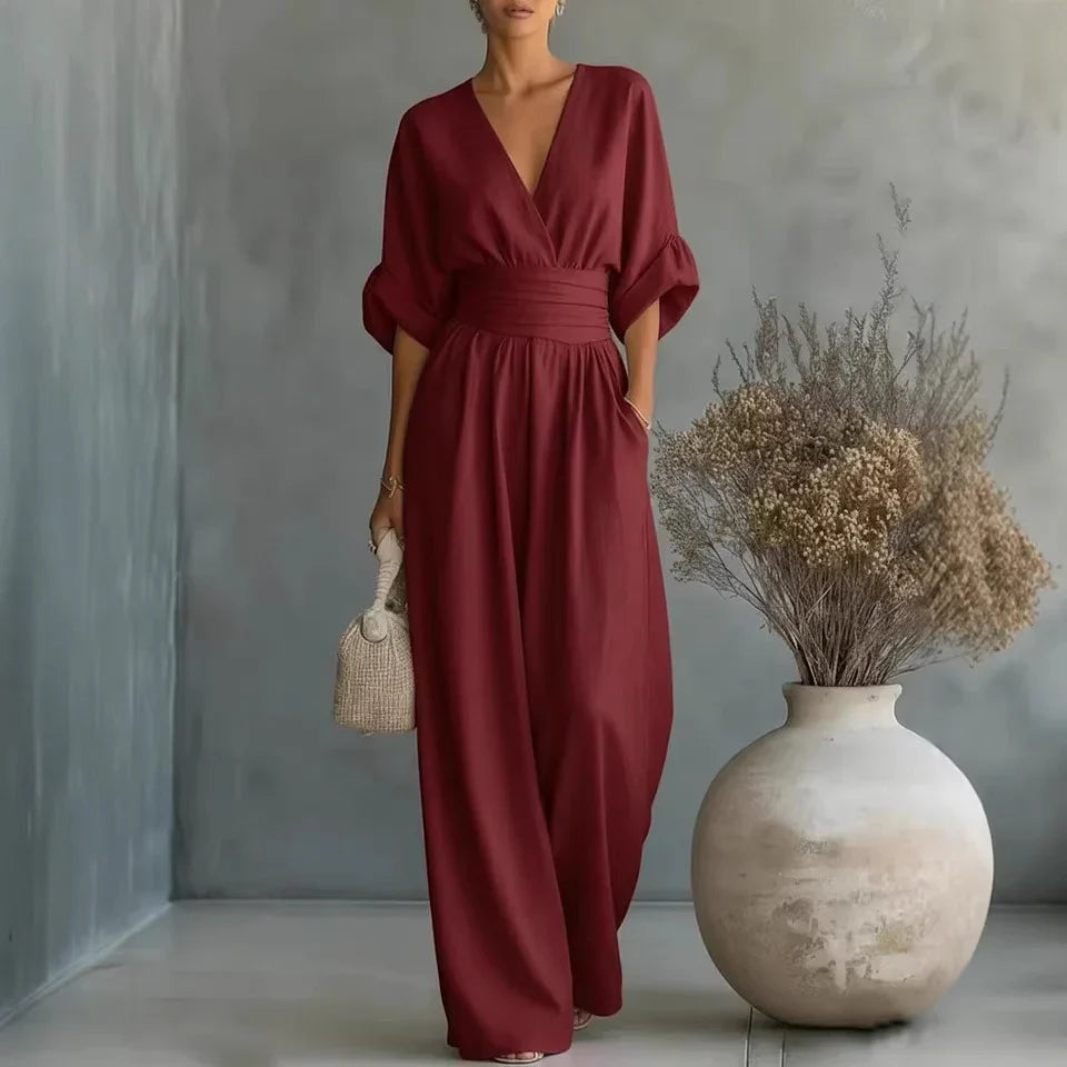 Elegant Vacation Casual Fashion V-neck Waist Jumpsuit