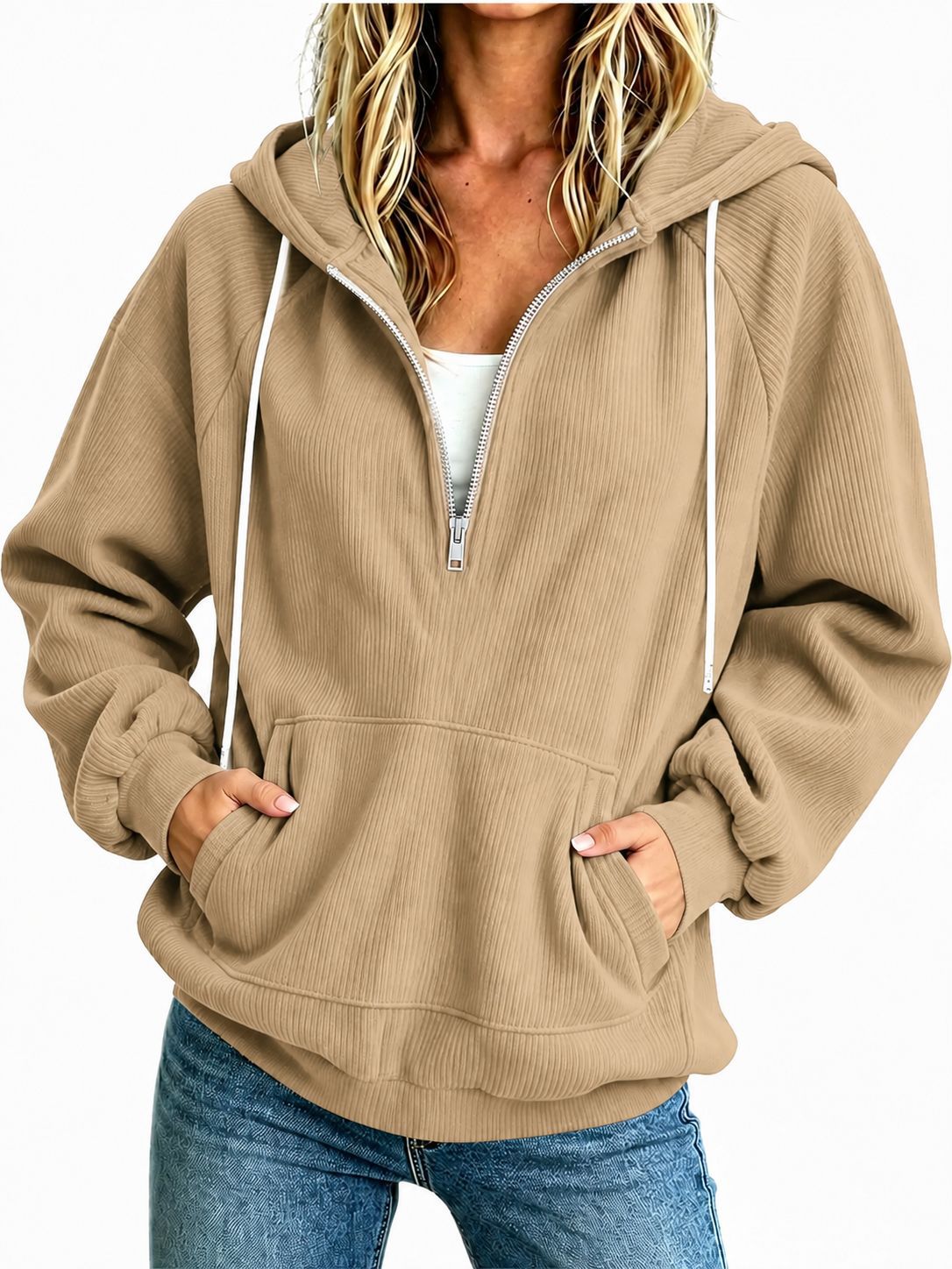 🔥Women's Cozy Half-Zip Hooded Pullover-Effortless Comfort for Everyday Style