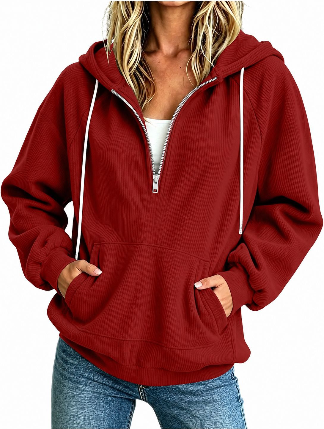 🔥Women's Cozy Half-Zip Hooded Pullover-Effortless Comfort for Everyday Style