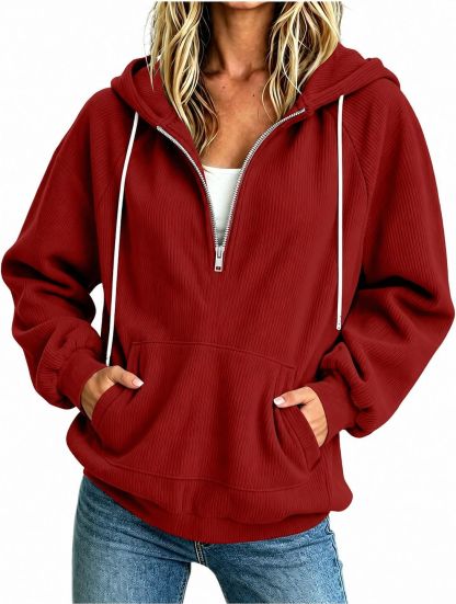 🔥Women's Cozy Half-Zip Hooded Pullover-Effortless Comfort for Everyday Style