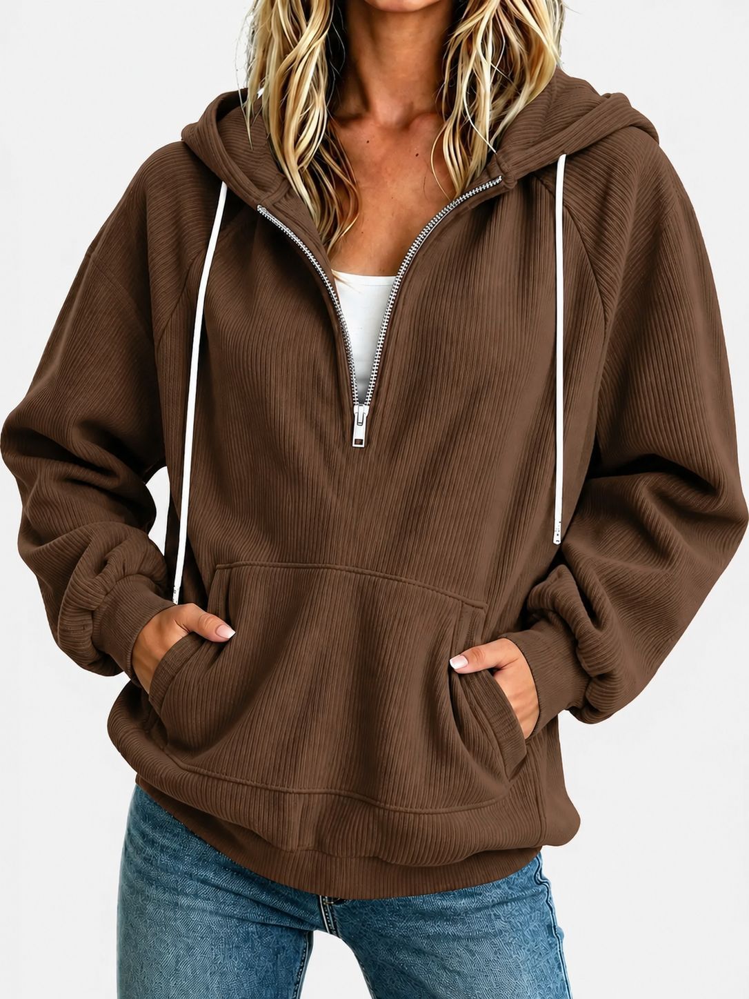 🔥Women's Cozy Half-Zip Hooded Pullover-Effortless Comfort for Everyday Style