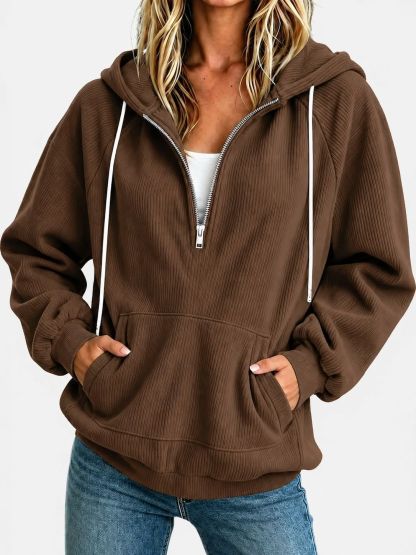 🔥Women's Cozy Half-Zip Hooded Pullover-Effortless Comfort for Everyday Style