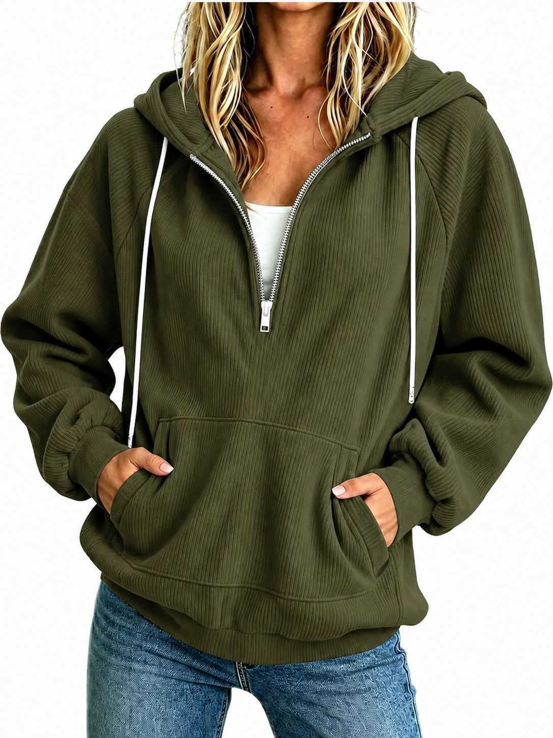 🔥Women's Cozy Half-Zip Hooded Pullover-Effortless Comfort for Everyday Style