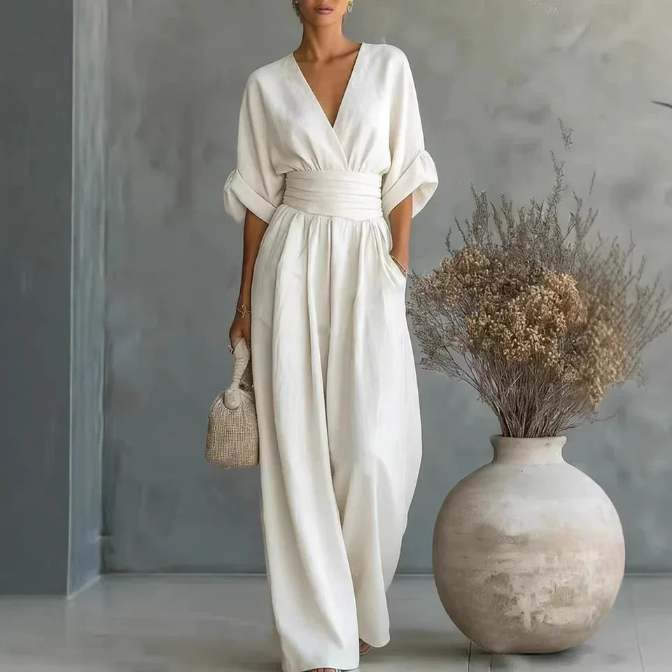 Elegant Vacation Casual Fashion V-neck Waist Jumpsuit
