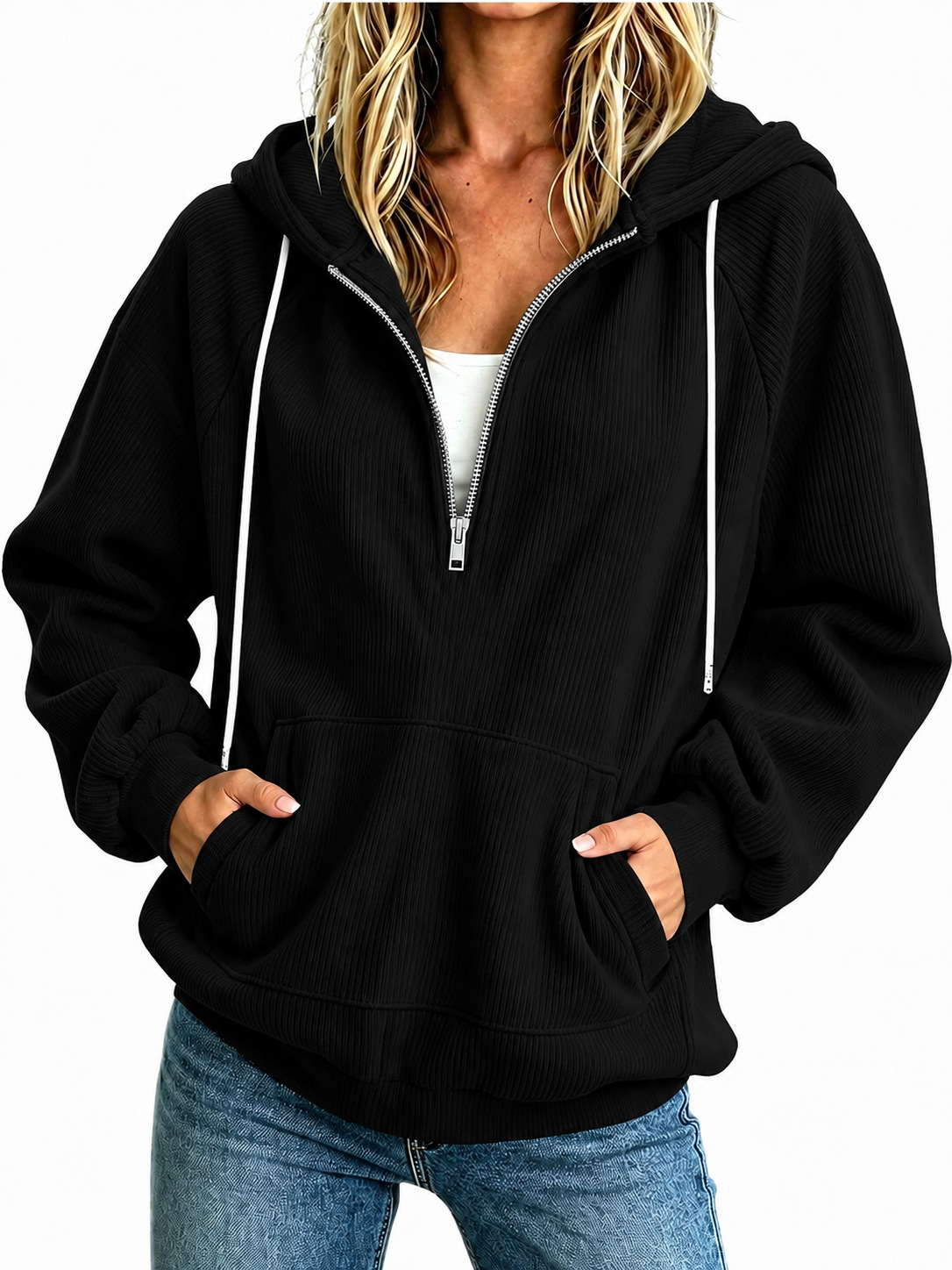 🔥Women's Cozy Half-Zip Hooded Pullover-Effortless Comfort for Everyday Style