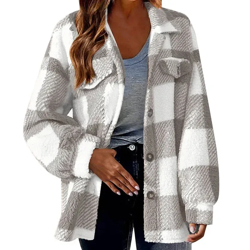 Xpqbb Vintage Classic Women Plaid Outwear Elegant Streetweat Single-Breasted Woolen Jacket Female Casual Loose Long Sleeve Coats