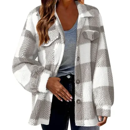 Xpqbb Vintage Classic Women Plaid Outwear Elegant Streetweat Single-Breasted Woolen Jacket Female Casual Loose Long Sleeve Coats