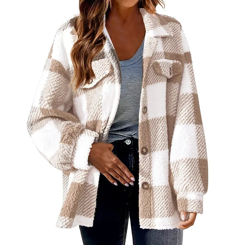 Xpqbb Vintage Classic Women Plaid Outwear Elegant Streetweat Single-Breasted Woolen Jacket Female Casual Loose Long Sleeve Coats