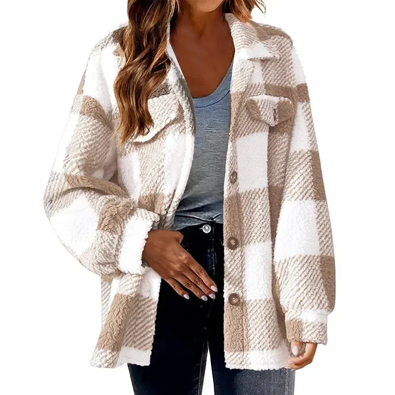 Xpqbb Vintage Classic Women Plaid Outwear Elegant Streetweat Single-Breasted Woolen Jacket Female Casual Loose Long Sleeve Coats