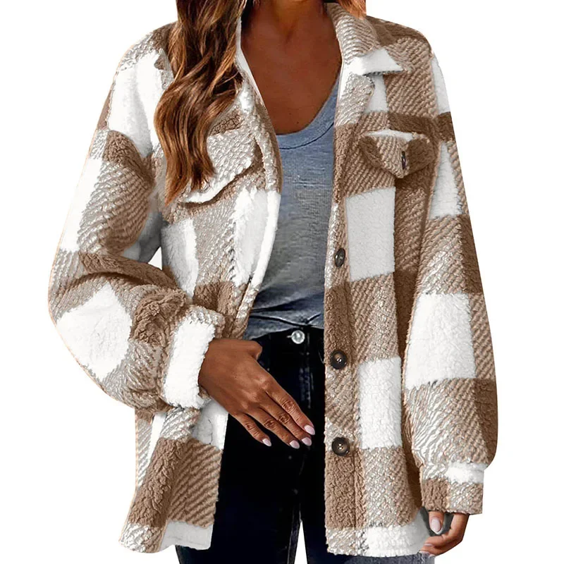 Xpqbb Vintage Classic Women Plaid Outwear Elegant Streetweat Single-Breasted Woolen Jacket Female Casual Loose Long Sleeve Coats