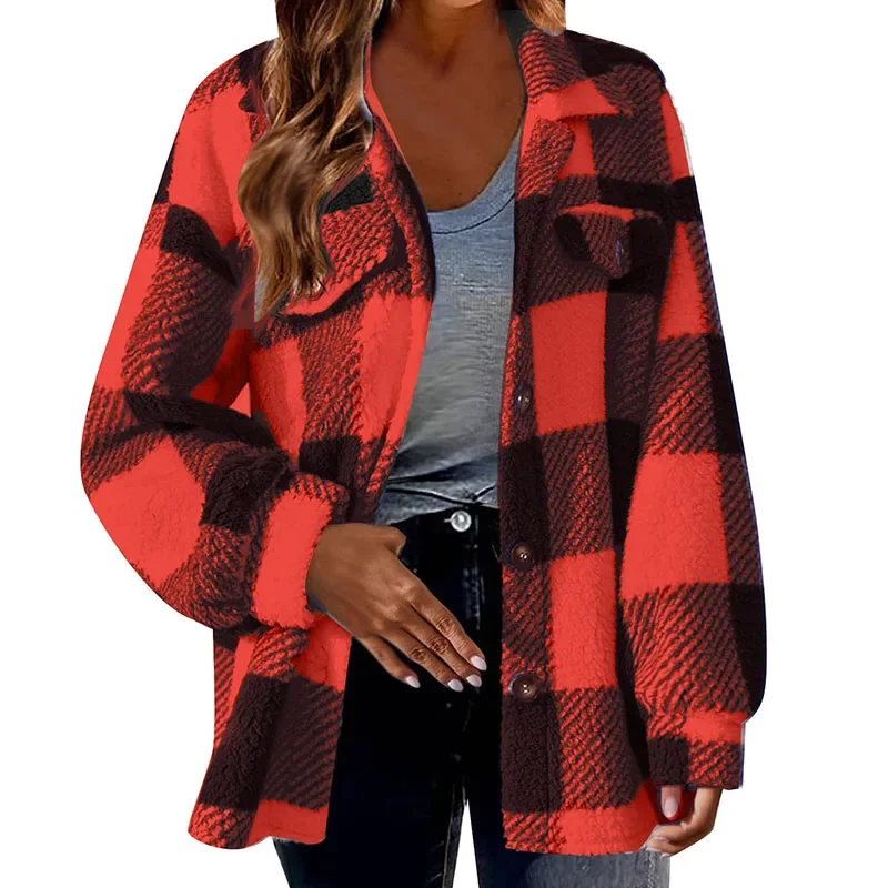 Xpqbb Vintage Classic Women Plaid Outwear Elegant Streetweat Single-Breasted Woolen Jacket Female Casual Loose Long Sleeve Coats