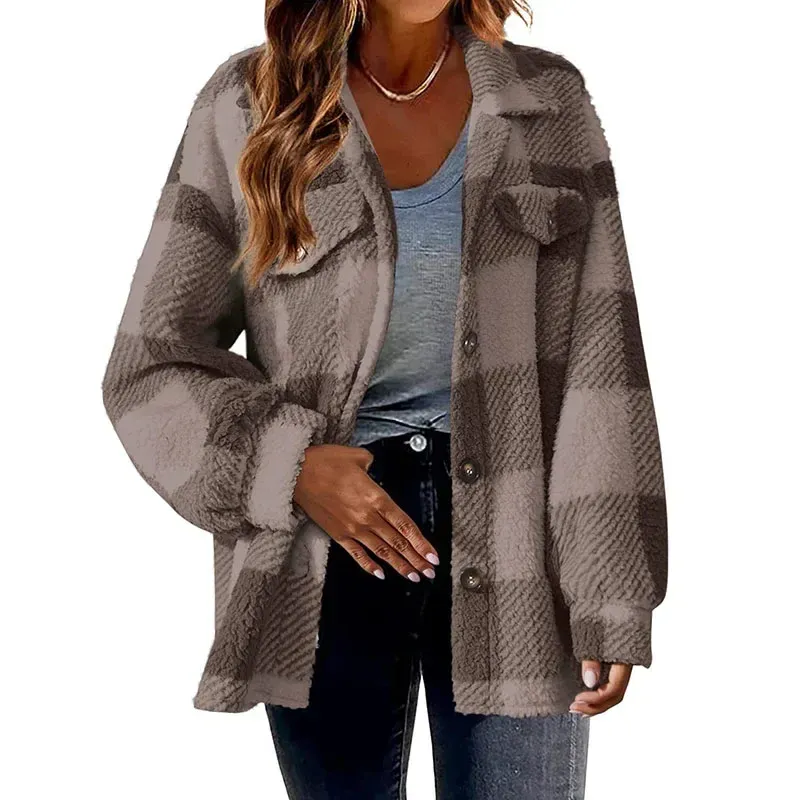 Women's Vintage Plaid Wool Blend Jacket – Timeless Button-Front Coat