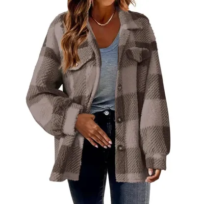 Xpqbb Vintage Classic Women Plaid Outwear Elegant Streetweat Single-Breasted Woolen Jacket Female Casual Loose Long Sleeve Coats
