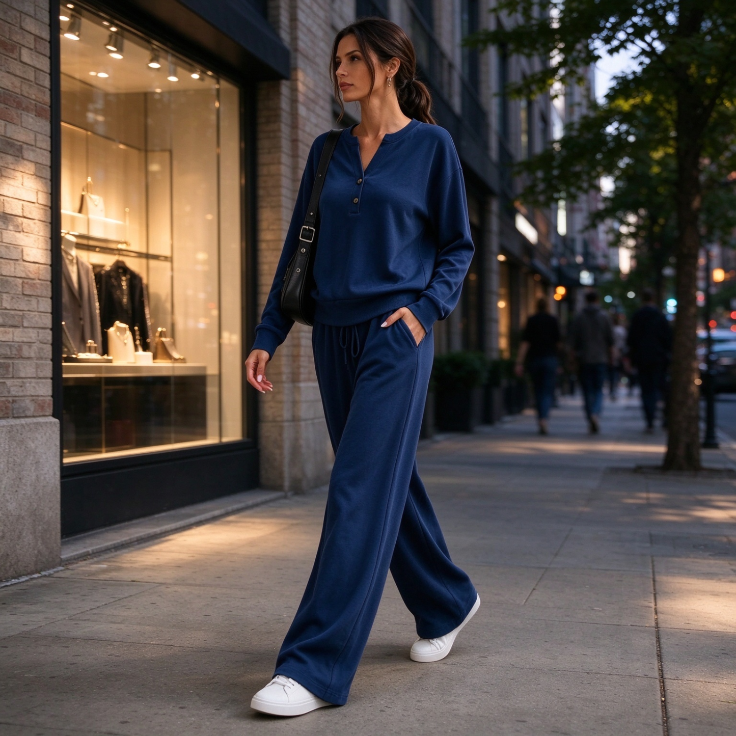 【FINAL DAY 50% OFF】Women’s Elegant Henley Two-Piece Set – Soft Relaxed Top & Wide-Leg Pants