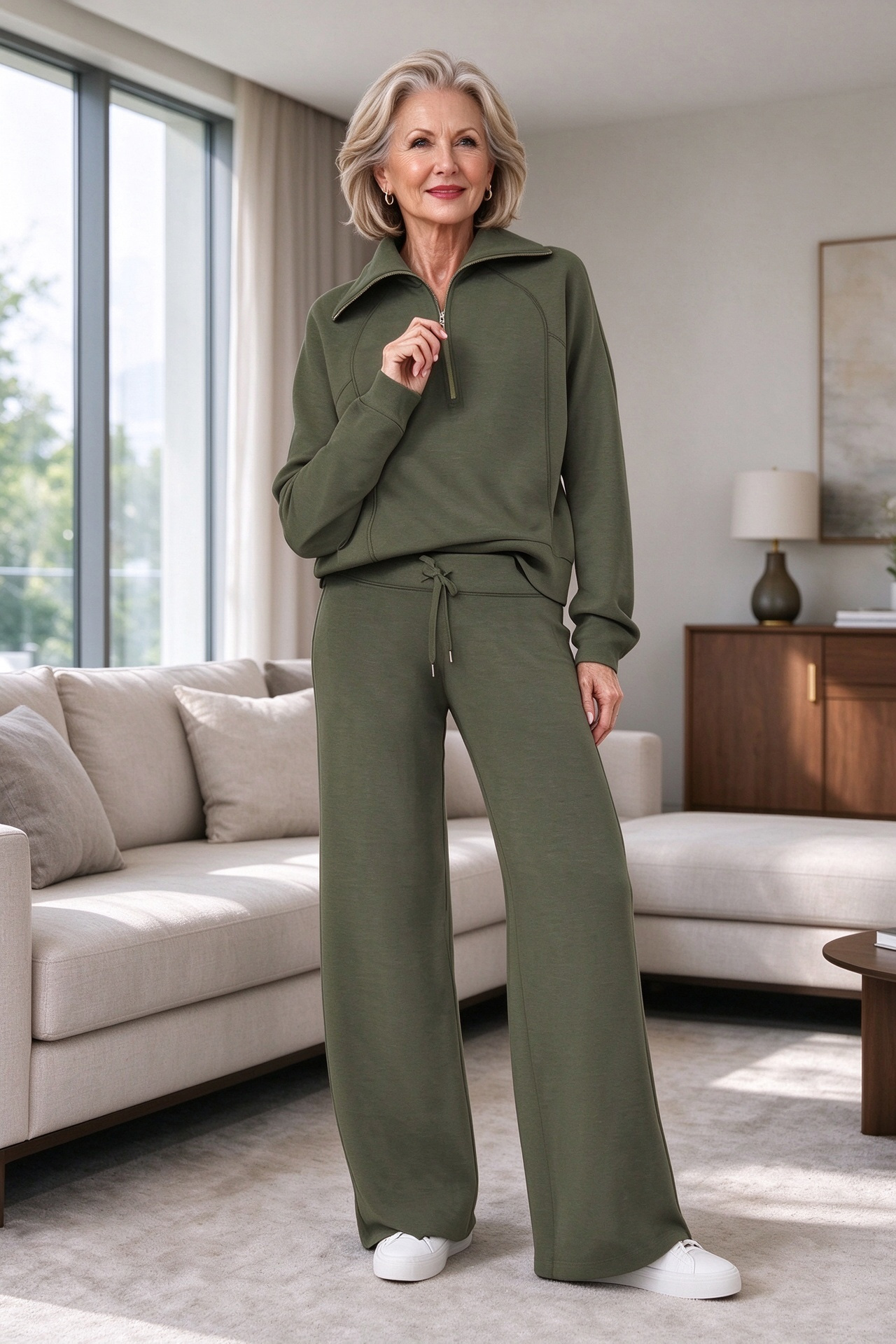 Women’s Soft Ribbed Two-Piece Lounge Set – Relaxed Long-Sleeve Top & Matching Pants