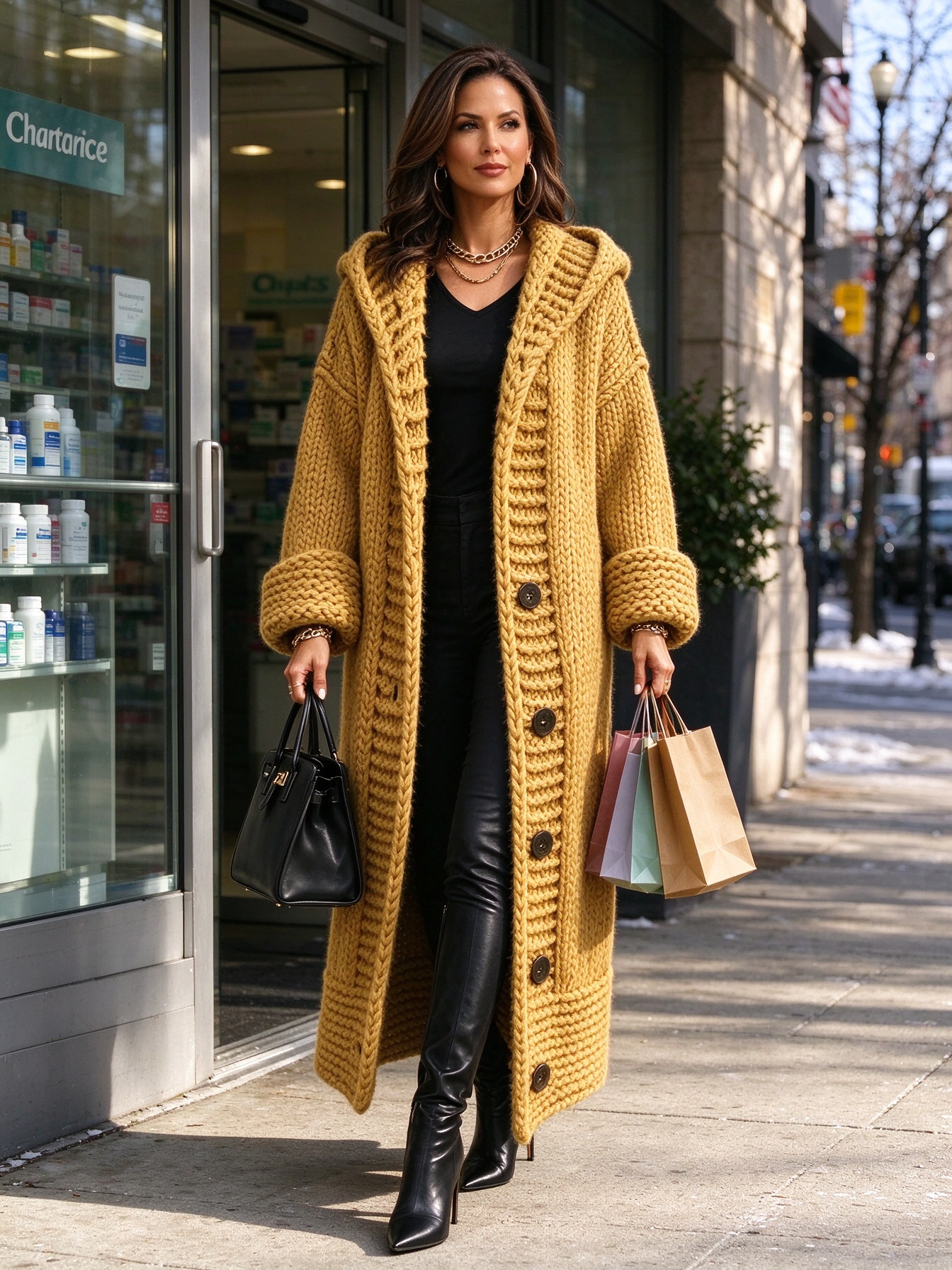 【Final Day 50% OFF】Women's Long Chunky Knit Hooded Cardigan – Relaxed Fit Casual Layer