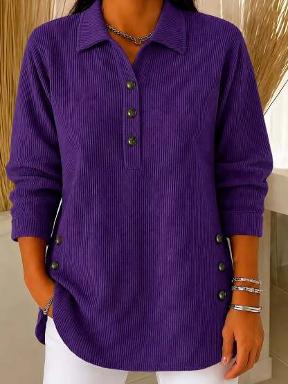 Asymmetric Hem Loose Casual Top – Women's Long-Sleeve Ribbed Sweatshirt