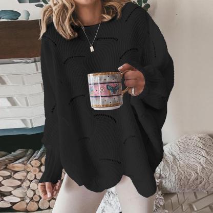 Women Hollow Out Sweater Elegant Loose S Knitted Pullovers Female Casual O Neck Solid Color Sweaters