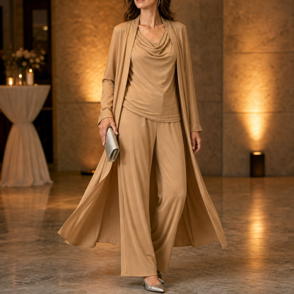 Swing Collar Cardigan Wide-Leg Pants Set
