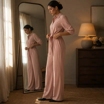 Solene – Belted Wide-Leg Shirt Jumpsuit with Tie Waist