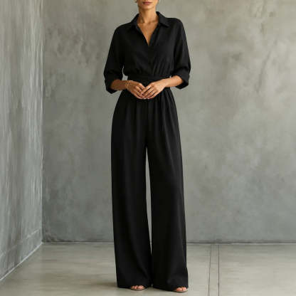 Solene – Belted Wide-Leg Shirt Jumpsuit with Tie Waist