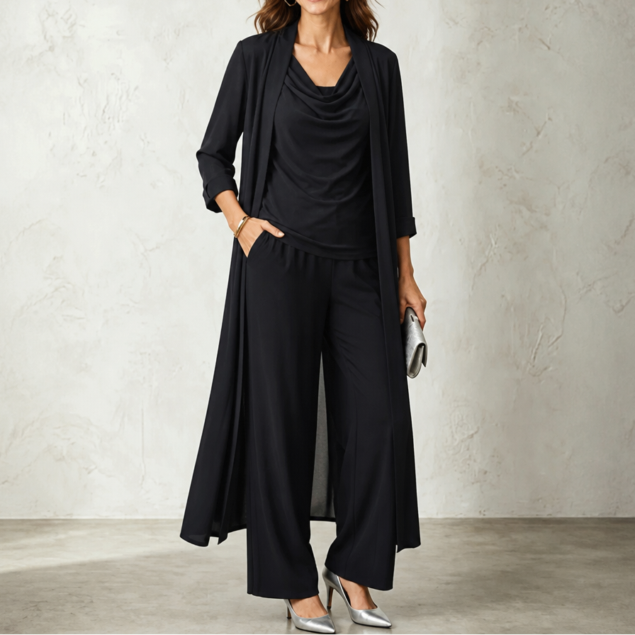 Swing Collar Cardigan Wide-Leg Pants Set