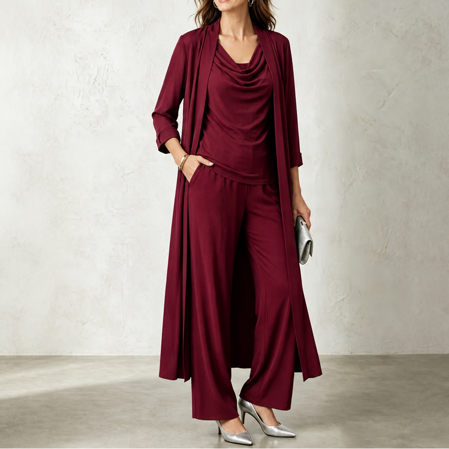 Swing Collar Cardigan Wide-Leg Pants Set