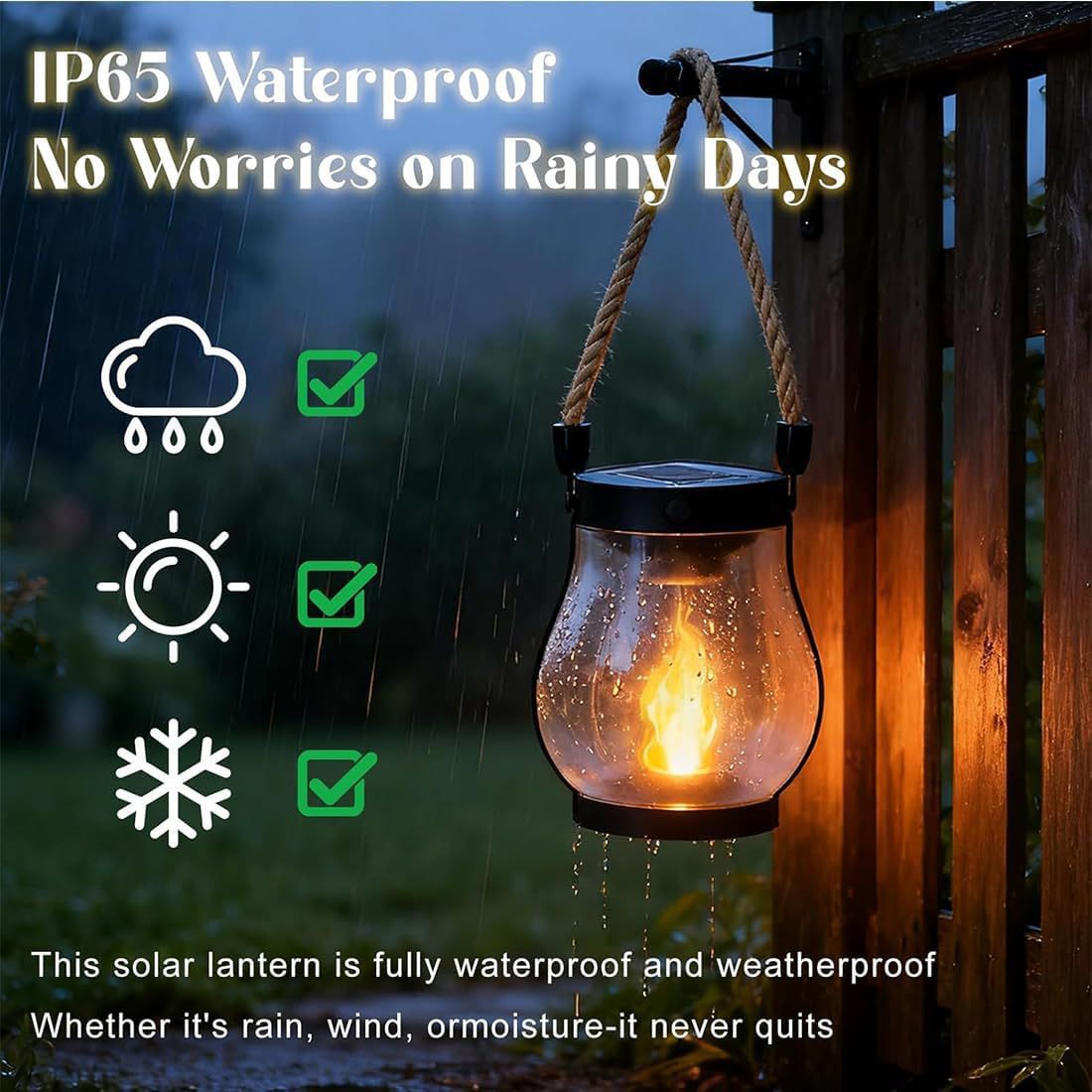 Second-generation transparent solar lantern outdoor light, dancing flame solar light, hemp rope hanging lamp🌟