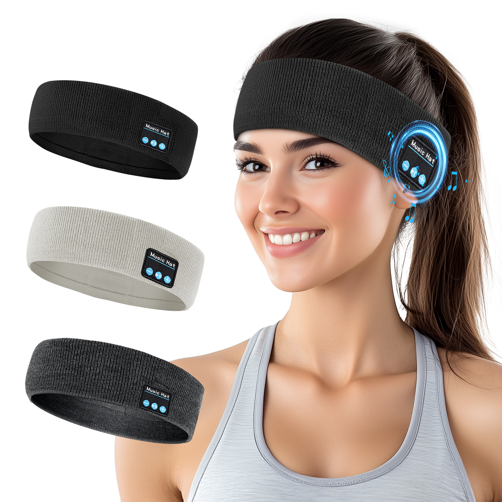 Wireless Bluetooth headband for outdoor fitness, sweat-absorbing headphones for music and calls, outdoor knitted Bluetooth headband headphones🎧