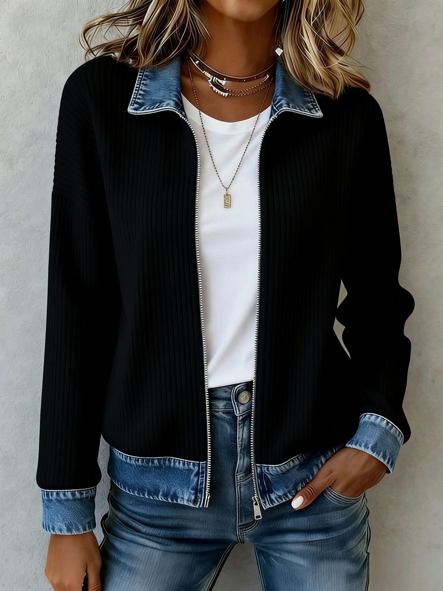 Clearance Sale! 🔥 Women's elegant slim-fit denim patchwork jacket