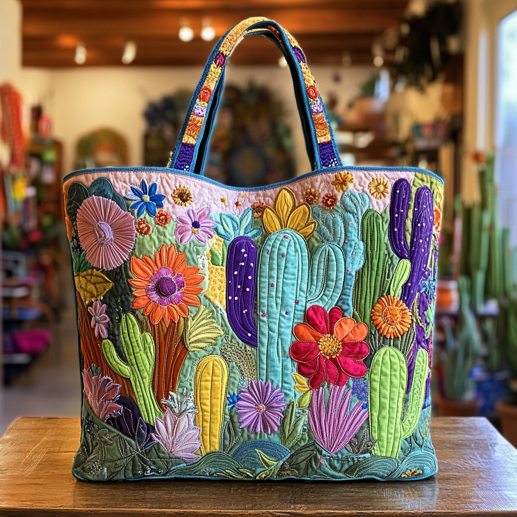 Blooming Cactus Quilted Tote Bag NCU0VL2781