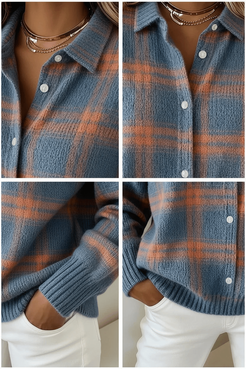 CLEARANCE SALE🔥 Women's Plaid Print Casual Cotton Blend Buttoned Cardigan Sweater
