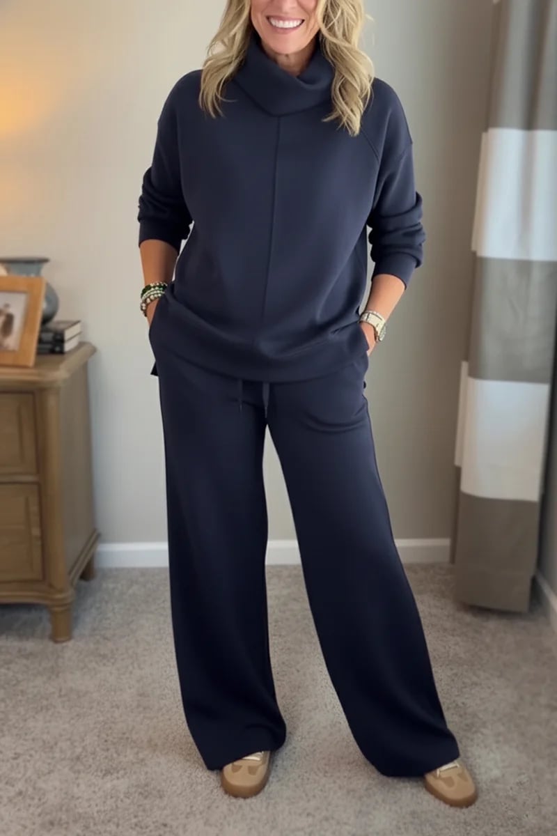 Women's two-piece travel set with a turtleneck - sweatshirt with a side slit and casual pants 🔥 New!