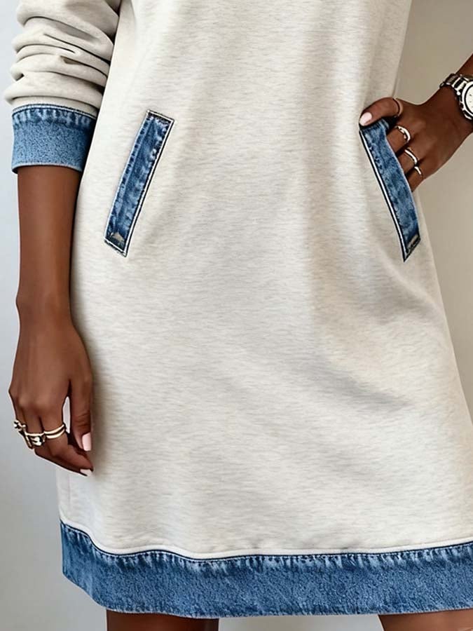 Women'S Casual Denim Patchwork Dress