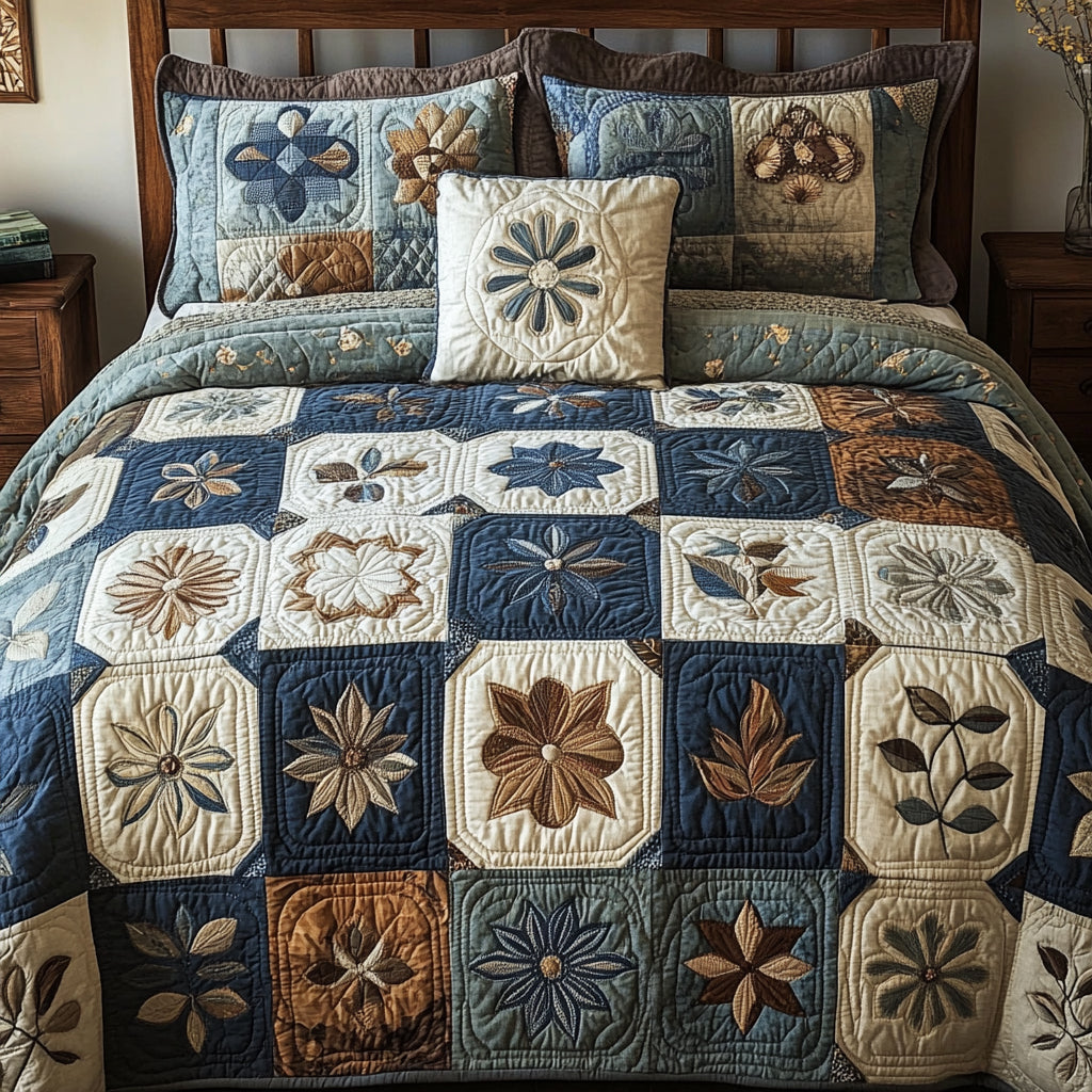 Floral Patchwork 3-Piece Quilted Bedding Set NCU0VT001