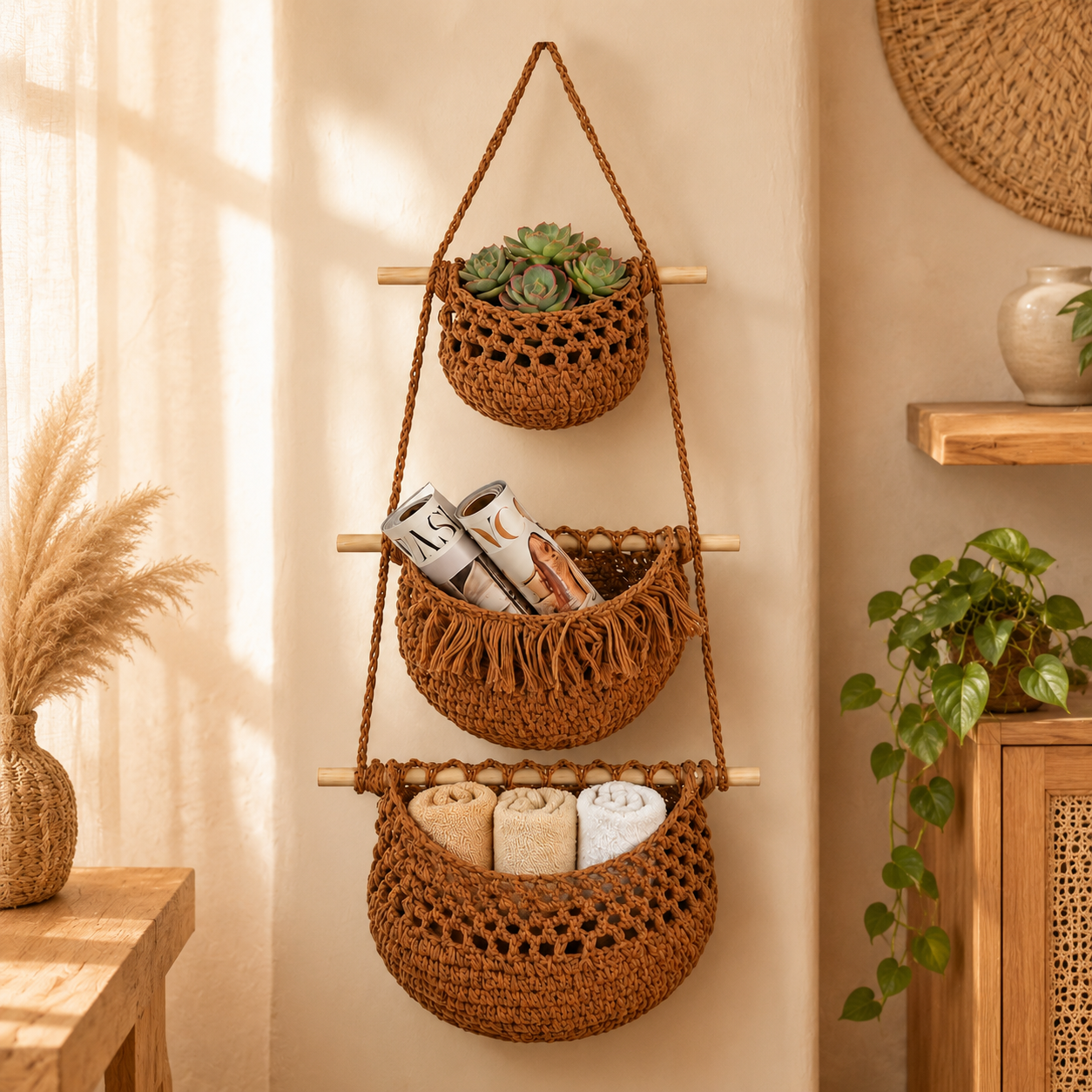 Hand-Woven Wall-Mounted Storage Net Bag-Designed specifically for homes that cherish beauty, comfort, and individuality.