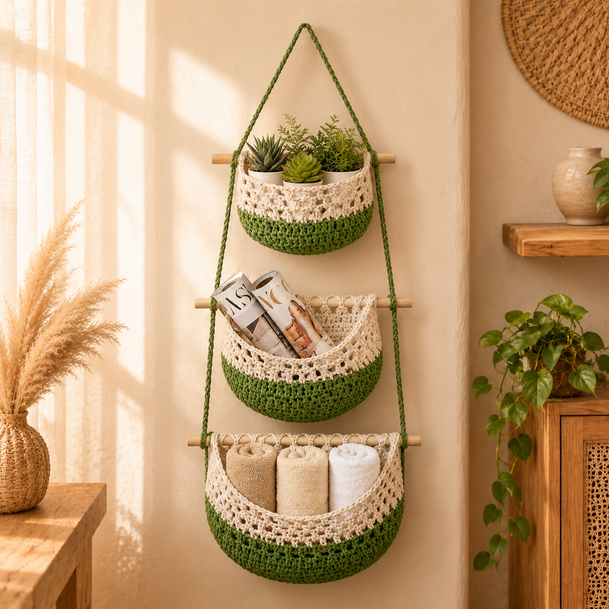 Hand-Woven Wall-Mounted Storage Net Bag-Designed specifically for homes that cherish beauty, comfort, and individuality.