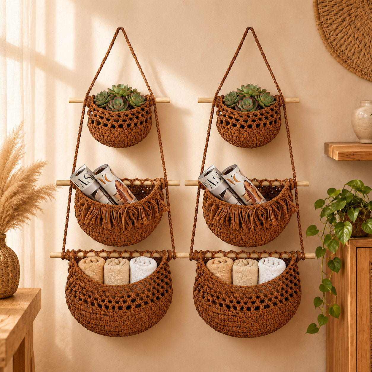 Hand-Woven Wall-Mounted Storage Net Bag-Designed specifically for homes that cherish beauty, comfort, and individuality.
