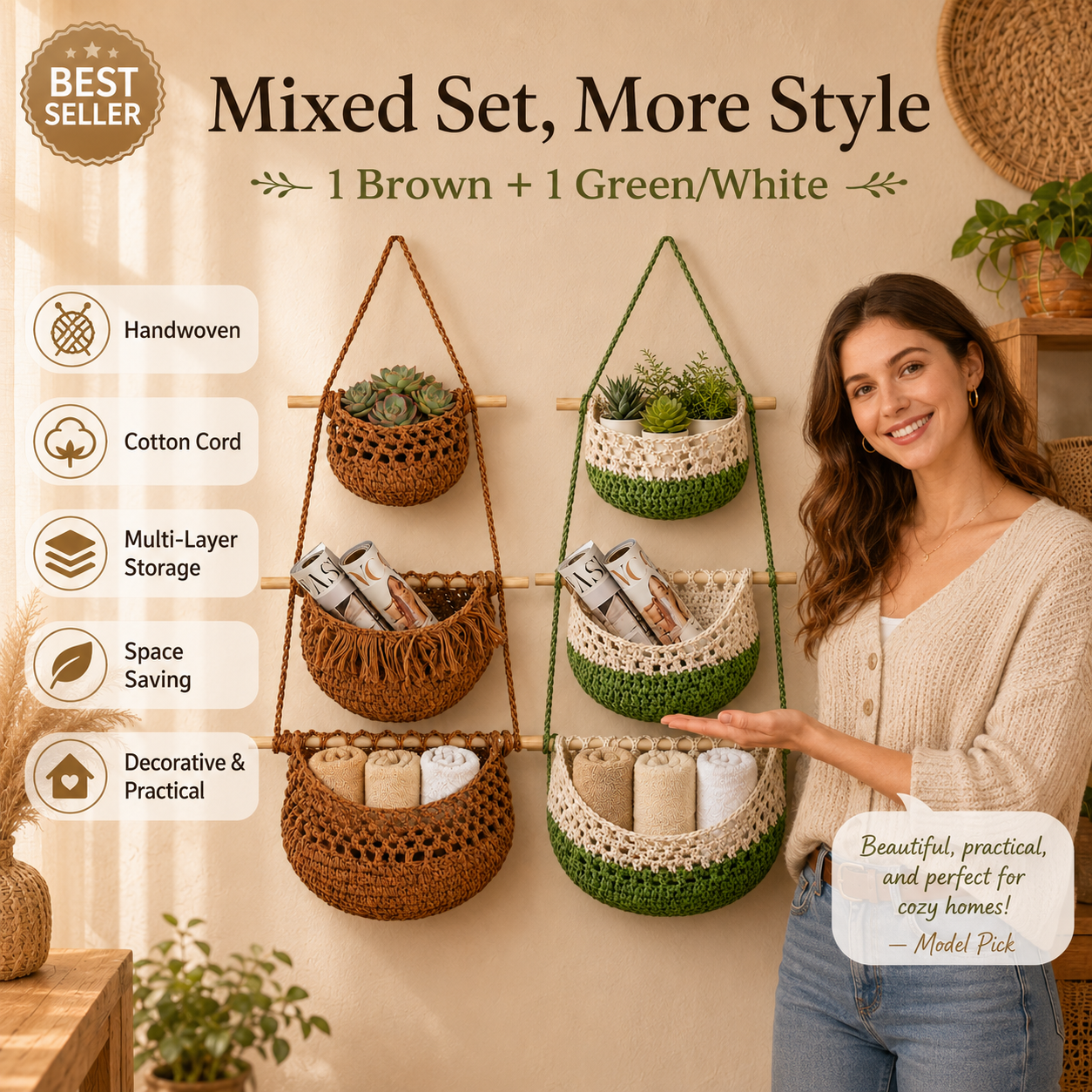 Hand-Woven Wall-Mounted Storage Net Bag-Designed specifically for homes that cherish beauty, comfort, and individuality.
