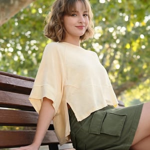 Panel Solid Color Flared Sleeve T-Shirt
